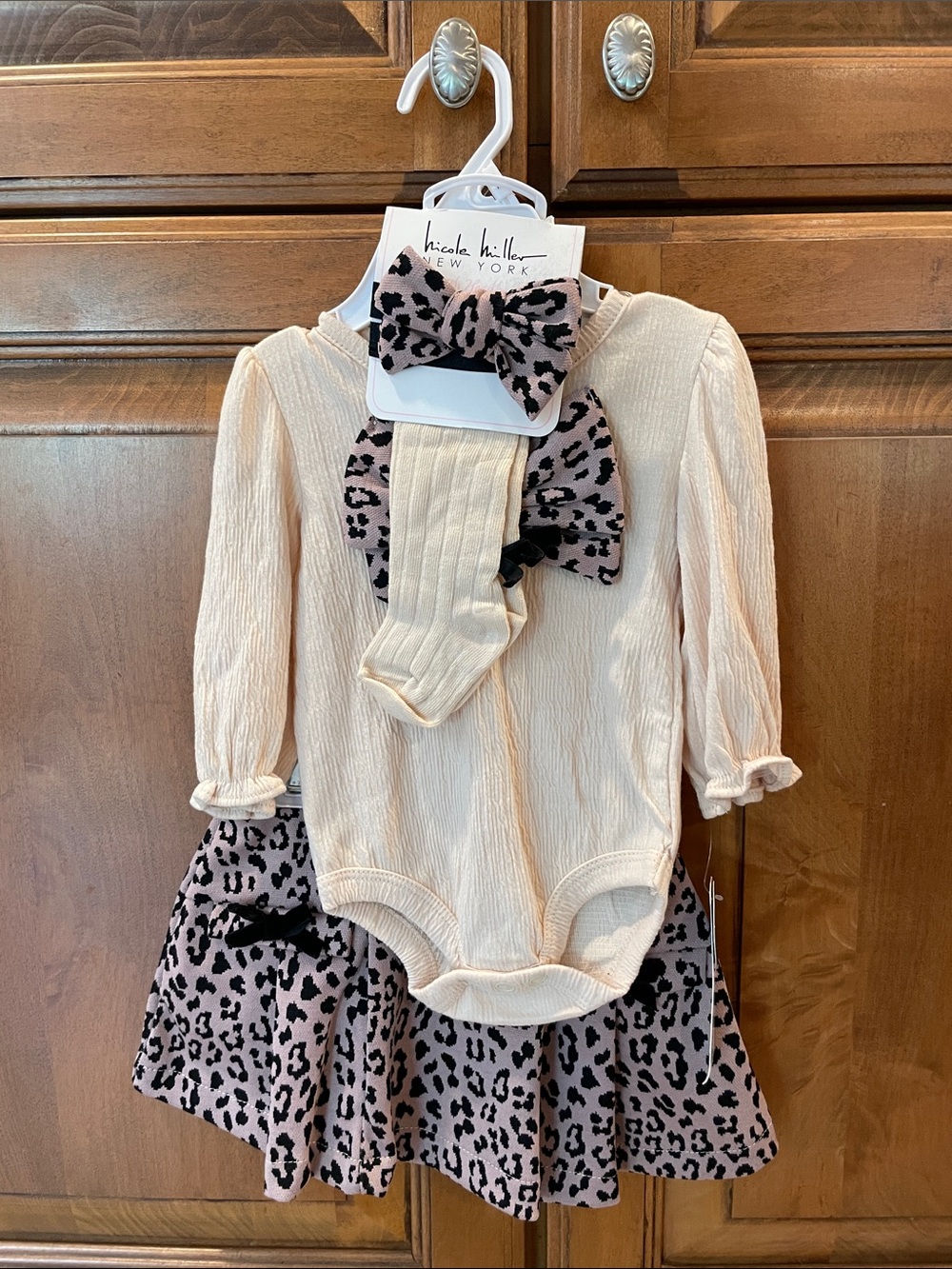 Nicole Miller New York Cream Baby Onesie & Leopard Skirt Set